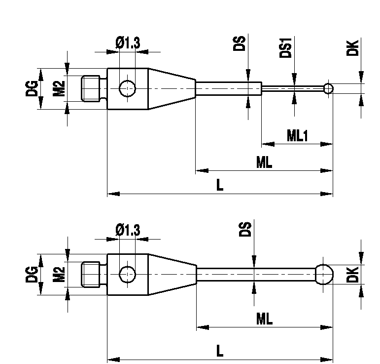 M2 рубиновый шарик Ø1 мм, стержень из карбида вольфрама, L 10.5 мм, ML 6.5 мм, для систем ZEISS A-5555-0308