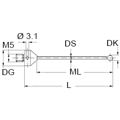 M5 шарик из нитрида кремния Ø10 мм, стержень из карбида вольфрама, L 65.5 мм, ML 52.5 мм, для систем ZEISS A-5555-3802